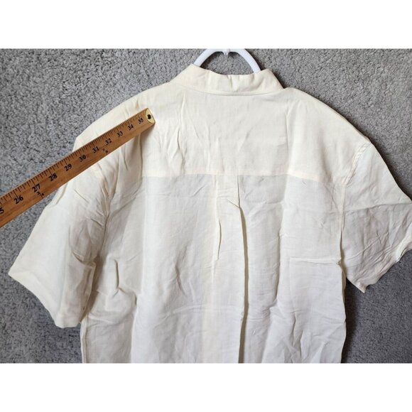 The Havanera Co White Floral Short Sleeve Button Up Shirt Size M Linen Blend - Picture 11 of 14